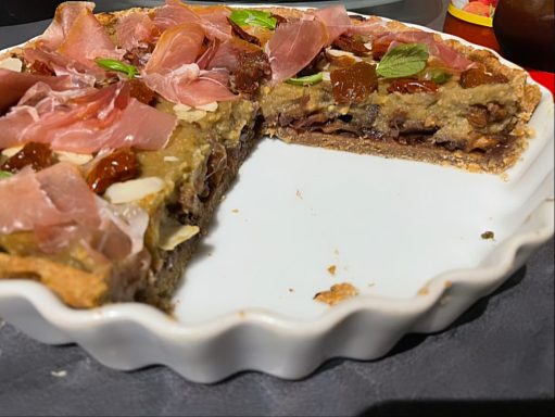 Tarte jambon cru caviar d'aubergine